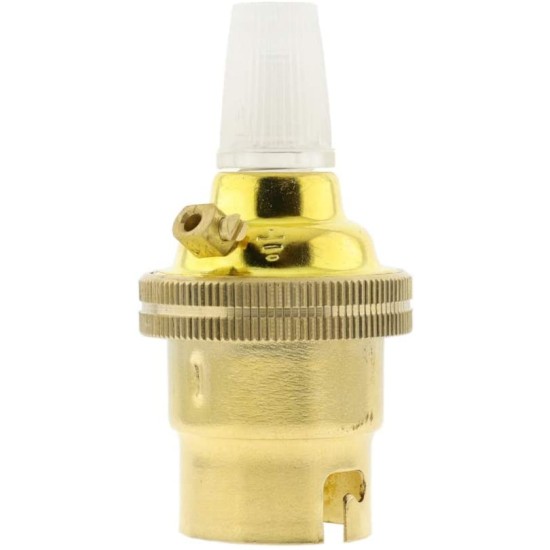 Plain Skirt B22 Lampholder in Polished Brass Finish with Nylon Cord Grip BC-B22d-Bayonet Cap